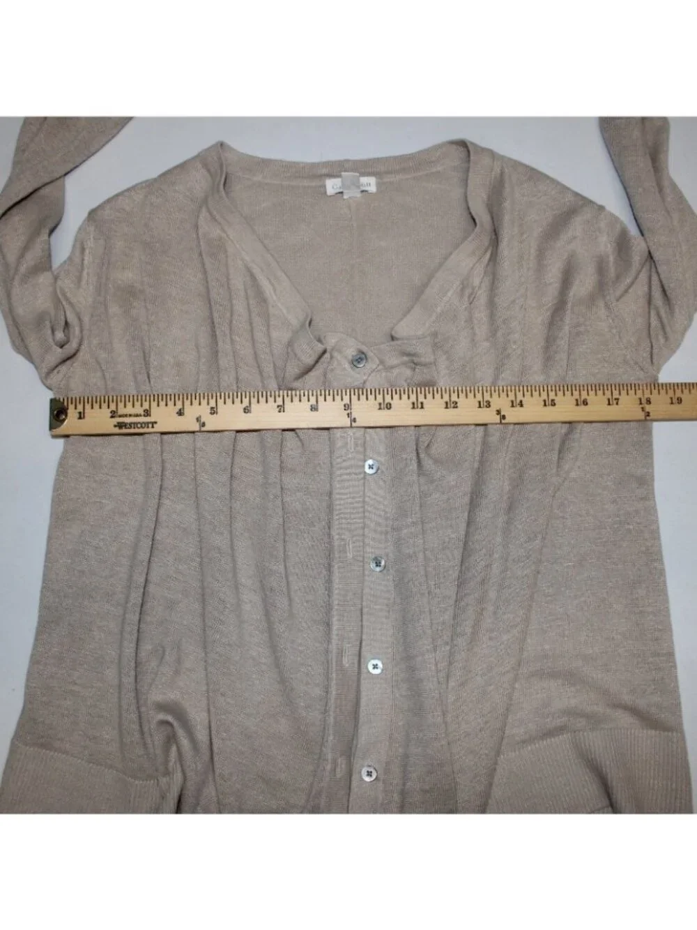 Garnet Hill Cardigan Sweater Sz XS Tan Brown Loose Neck Line Buttons 100% Linen